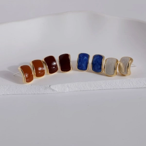 Modern 925 silver needle rectangular enamel stud earrings in four elegant colors
