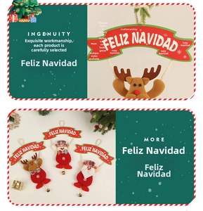 Detail of Christmas reindeer and snowman hanging ornaments with small metal bells