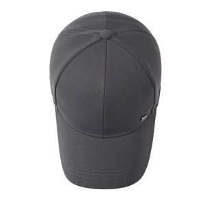 Deep grey baseball cap for men with curved brim and silver metallic emblem detail