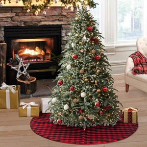 Buffalo Plaid Christmas Tree Skirt Double Layer Round Fabric Decoration For Holiday Party Home Decor
