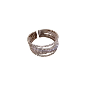 Luxurious multi-layer gold open ring with sparkling rhinestones and white pearls