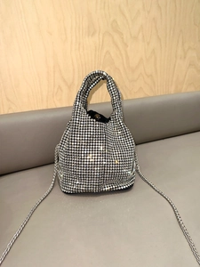 Rhinestone Bucket Bag Sparkling Evening Handbag For Women With Metal Chain Strap Fashion Party Shoulder Bag
