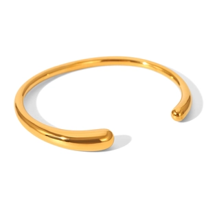 Polished 18K gold plated stainless steel cuff bangle with sleek droplet design
