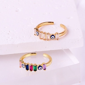 Gold plated evil eye rings with colorful cubic zirconia stones and enamel eye patterns