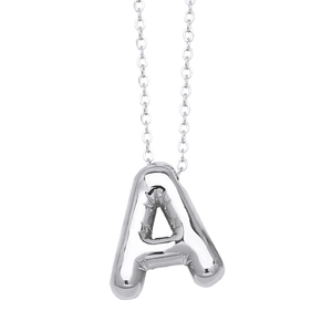 Balloon style letter A pendant necklace in silver finish with a delicate link chain