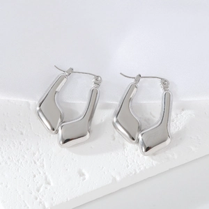 Minimalist silver irregular geometric earrings with high-polished metallic finish