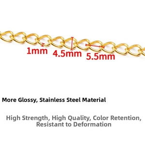 Detailed view of 1mm stainless steel curb chain links with 4.5mm width for DIY jewelry