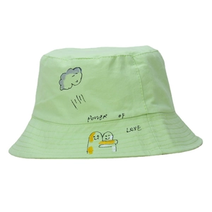 Light green reversible bucket hat with hand-drawn graffiti and Power of Love print