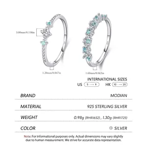 S925 sterling silver stackable ring set with mint green and clear cubic zirconia stones