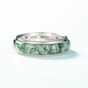 Minimalist S925 silver ring with natural green moss agate stone for women
