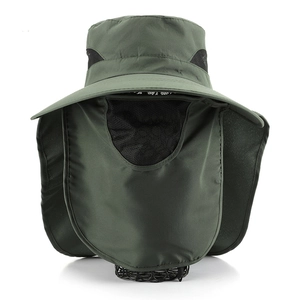 Dunkelgrüner Outdoor-Sonnenhut mit breiter Krempe, Gesichtsmaske und Nackenschutz