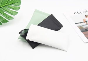 Minimalist soft PU leather eyewear pouches with automatic squeeze closure in multiple colors