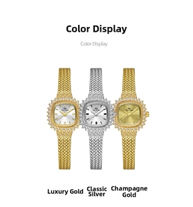Detailed comparison of vintage square dial watches in gold, silver and champagne finishes