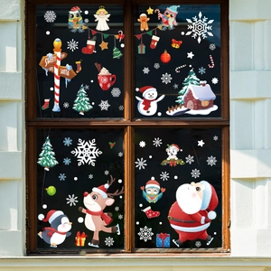 Stickers de fenêtre de Noël avec Père Noël, renne et manchot pour déco festive