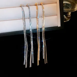 Sparkling tassel drop earrings with crystals in gold and silver finishes for women