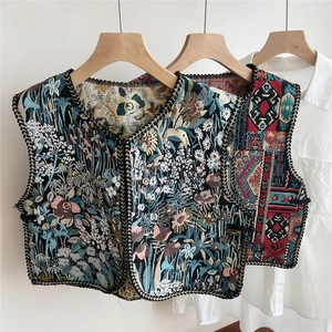 Ethnic style embroidered vest shawl featuring vintage floral and geometric patterns