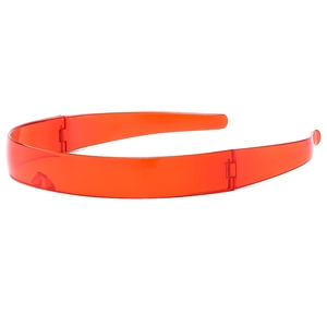 Futuristic cyberpunk red translucent wrap-around sunglasses with a sleek one-piece design