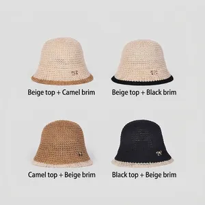 Four styles of breathable crochet sun hats with small brims and golden bow metal buckle