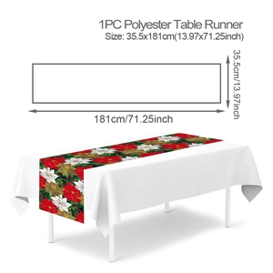 Detailed view of 181x35.5cm polyester Christmas table runner with festive floral patterns