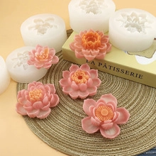 Macro view of 3D lotus succulent silicone molds and pink flower-shaped finished products