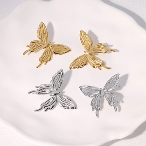 Butterfly Stud Earrings Stainless Steel Liquid Metal Style Minimalist Gold Plated Fashion Jewelry For Women Elegant Niche