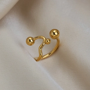 Bague ouverte minimaliste en acier inoxydable plaqué or 18 carats avec trois perles