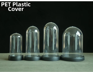 Clear PET plastic display covers in four sizes with black bases for DIY crafts