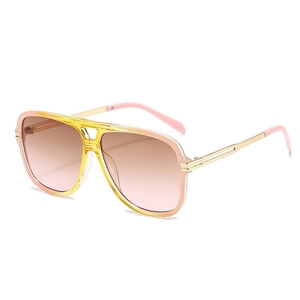 Pink gradient oversized aviator sunglasses with gold metal temples and clear frames