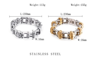 Detailed size specifications for stainless steel skull and buddha motorcycle chain bracelet