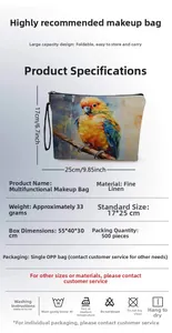 Spécifications de taille du sac de rangement en lin imprimé oiseaux de 17x25cm