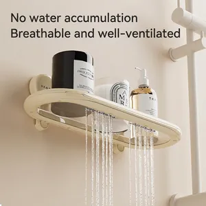 Mensola da bagno ovale con ventosa e fori di drenaggio in bianco crema a parete