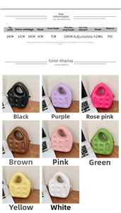 Mini PVC jelly crossbody bag grid detail showing various colors and size specifications