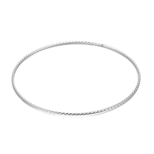 Polished silver stainless steel twisted cable bangle in a minimalist round design