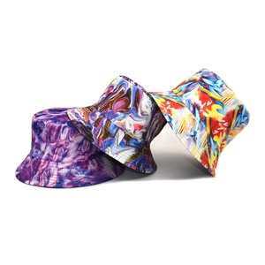 Tie Dye Bucket Hat Polyester Reversible Sun Protection Outdoor Marble Print Unisex Streetwear Fashion