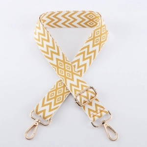 Adjustable wide fabric strap for crossbody bags with yellow geometric wave pattern
