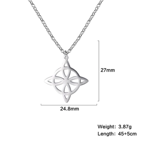 Detailed size chart of a silver Viking Celtic knot pendant necklace with measurements