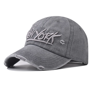 Distressed charcoal cotton baseball cap with New York embroidery and star accents