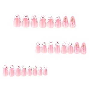 Faux ongles amande dégradé rose style français avec motifs fleurs de tulipes blanches