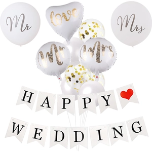 Wedding Decoration Set Mr Mrs Banner Latex Aluminum Film Balloons For Wedding Party Romantic Room Decor White Gold Balloons