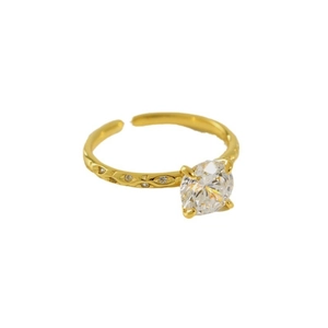 Minimalist S925 sterling silver ring with 1-carat round zircon and adjustable golden band
