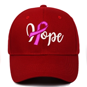 Casquette de baseball en coton rouge foncé avec broderie Hope et ruban rose