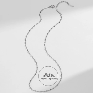 Catena in acciaio inossidabile 18K argento con chiusura a moschettone, 1,5g e 40+6cm