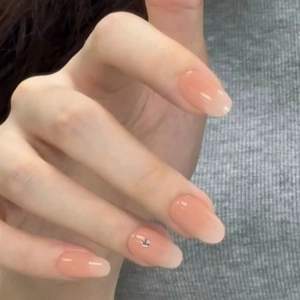 Press On Nägel Verlauf Nude Pfirsich Mandel Stiletto Form Mit Strass Dekor Abnehmbare Lange Nagelspitzen Für Frauen