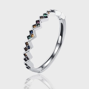 Zigzag Wavy Rainbow Ring 925 Sterling Silver Colorful Zircon Sparkling Stackable Fashion Jewelry For Women