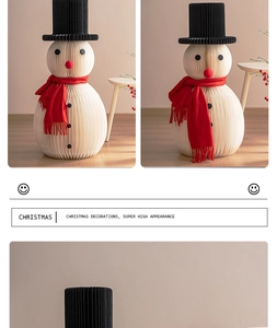 Detail of a white honeycomb paper snowman with a red scarf and black hat for Christmas