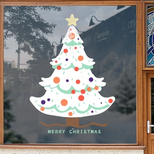 Sticker de fenêtre sapin de Noël blanc avec points colorés et texte Merry Christmas