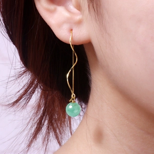 Elegant S925 silver wavy gold ear threaders with natural green aventurine bead pendant