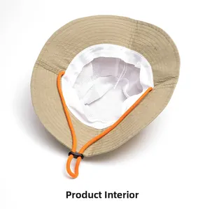 Internal detail of hiking sun hat with breathable mesh lining and adjustable wind cord