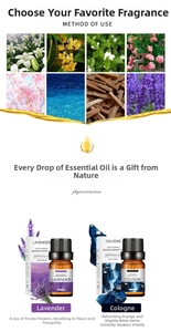 Macro detail of 10ml lavender and cologne aromatherapy oils in amber glass bottles