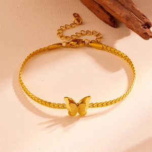 Golden stainless steel butterfly charm chain necklace with elegant minimalist design